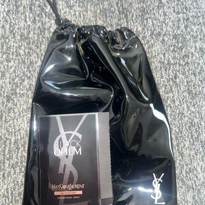 YSL Beaute Vegan Black Patent Leather Shiny Drawstring Pouch Bag W/ Black Opium